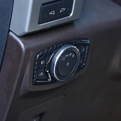 Vista 5 de RT-TCZ Cubierta del botón del interruptor de los faros para Ford F150 y Mustang 2015-2022 (grano de fibra de carbono)