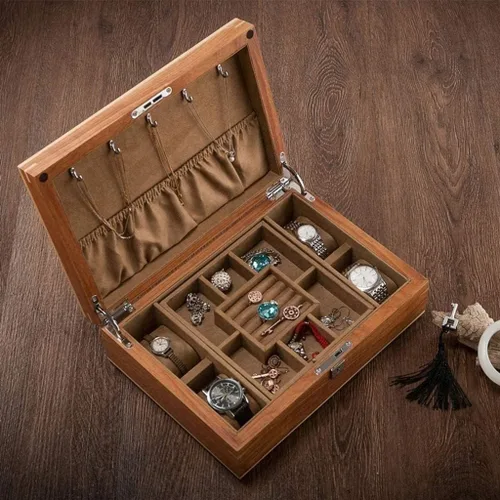 Vista 3 de TOEWOE Caja organizadora de joyas, caja de joyería de madera para mujer, caja de almacenamiento de joyas con cerradura, caja de joyería de viaje