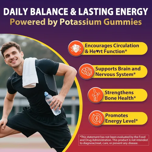 Vista 6 de Suplemento de citrato de potasio y gluconato de potasio, 1200 mg Dos formas de gomitas de potasio, con magnesio, Omega-3, calcio, vitamina D3 K2 B12