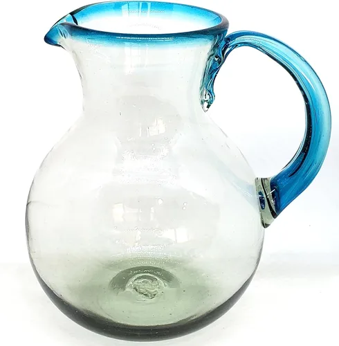 Vista 15 de Aqua Blue Rim - Juego de 6 vasos de 10 onzas (10 onzas) hecho a mano mexicana, vidrio reciclado, sin plomo, sin toxinas (mezclador)