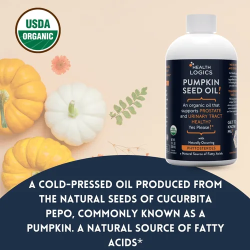 Vista 6 de Health Logics Aceite de semilla de calabaza de 12 onzas orgánico prensado en frío Vegetariano, sin OMG, sin gluten Seguro para cocinar Apoya
