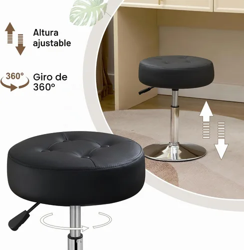Vista 5 de Taburete Otomano Giratorio Silla para Sala de Maquillaje Taburete para Silla de Tocador Altura Ajustable Cuero Sintético Negro Negro 1