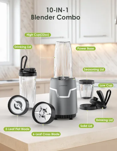 Vista 6 de Batidora de Smoothies, Licuadora Personal de 1100W para Batidos y Smoothies, Combo de Licuadoras y Molinillo para Cocina con 2 * 22 Oz Vasos Para