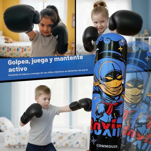 Vista 6 de COMMOUDS Saco de boxeo de 67 pulgadas para niños, juego de boxeo inflable con guantes, saco de boxeo de rebote rápido para practicar karate