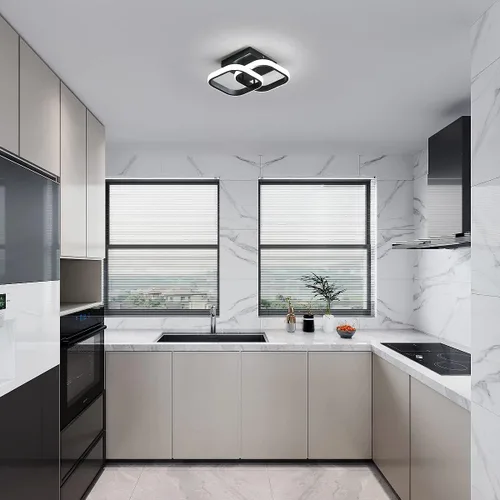 Vista 4 de Lámpara de techo LED moderna, 9 pulgadas, cuadrada, 6500 K, blanco frío, negro, mini lámpara de techo para pasillo, dormitorio, cocina, balcón