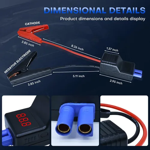 Vista 4 de Pinzas de arranque inteligentes EC5, cables de arranque automotriz de alta resistencia EC5, reemplazo de pinzas de cocodrilo con pantalla LCD