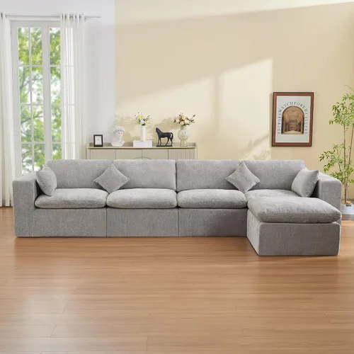 Vista 12 de WUTUTUEE Otomana Cloud de 33.5 pulgadas para sofá modular, cómodo reposapiés tapizado de felpilla con espuma viscoelástica, embalaje totalmente