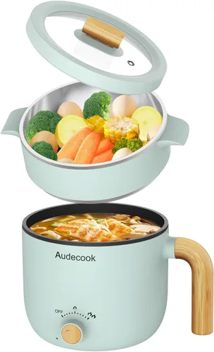 Vista 12 de Audecook Olla Caliente Eléctrica, Cocedor de Fideos Rápidos de 1.5L, Mini Multicocina Antiadherente Portátil, Olla Eléctrica de Viaje con Control