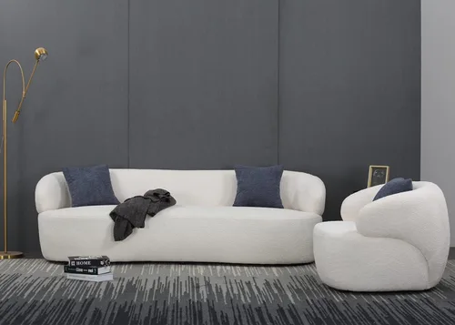 Vista 3 de Sofá curvo Boucle Sofá redondo de lujo de 3 plazas con sofá giratorio individual, sofás modulares modernos para sala de estar, oficina, juego