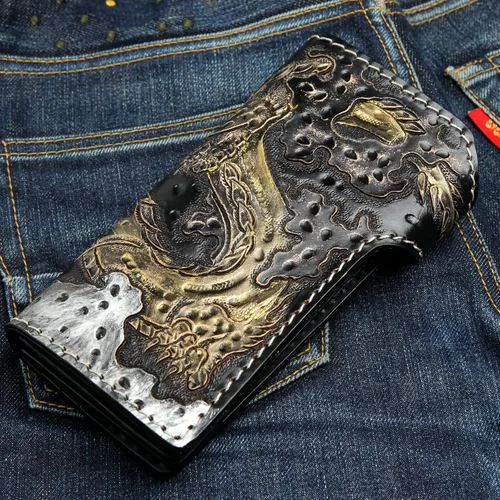 Vista 6 de Cartera de cuero Golden Emperor Dragon Biker, Dorado, Moderno