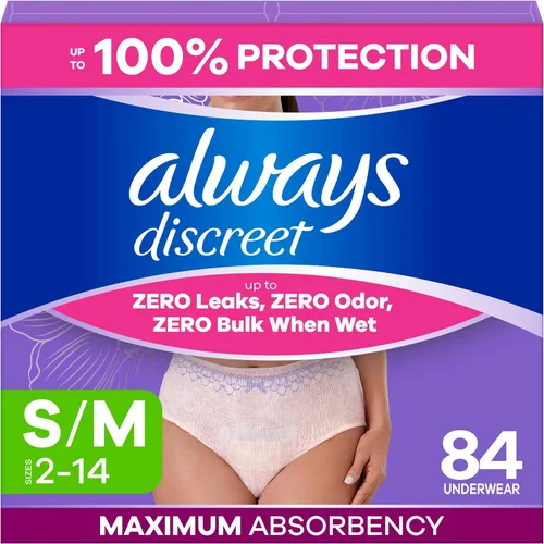 Vista 24 de Always Discreet Ropa interior para incontinencia adulta para mujeres y ropa interior posparto, pequeña/mediana, hasta 100% protección contra fugas