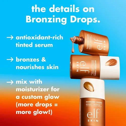 Vista 2 de e.l.f. SKIN - Gotas bronceadoras, bronceador líquido para rostro y piel, crea un brillo bañado por el sol, infundido con vitamina E, vegano y libre