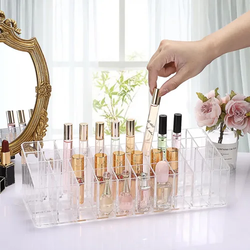 Vista 3 de ELLDOO Rollerball Organizador de perfumes, 44 espacios de acrílico transparente, soporte de almacenamiento de perfume de belleza, soporte