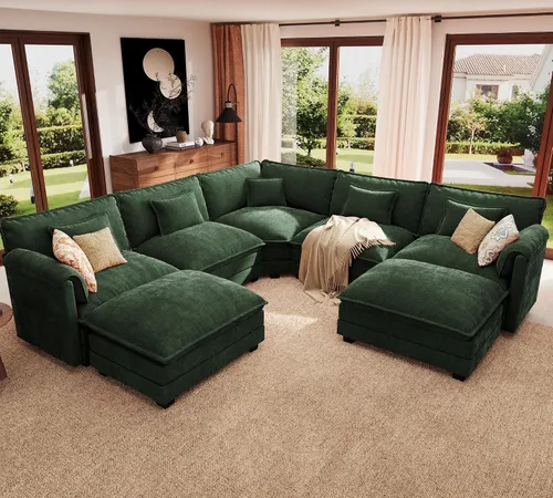 Vista 34 de ELUCHANG Sofá Seccional Modular en Forma de L de 113 pulgadas, cómodo sofá nube de 4 asientos con otomana móvil, sofá de asiento profundo para sala