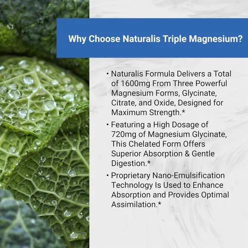 Vista 6 de Naturalis Complejo vegano de triple magnesio Glicinato quelado, citrato y óxido de 1600 mg que proporciona 250 mg de magnesio elemental Fácil