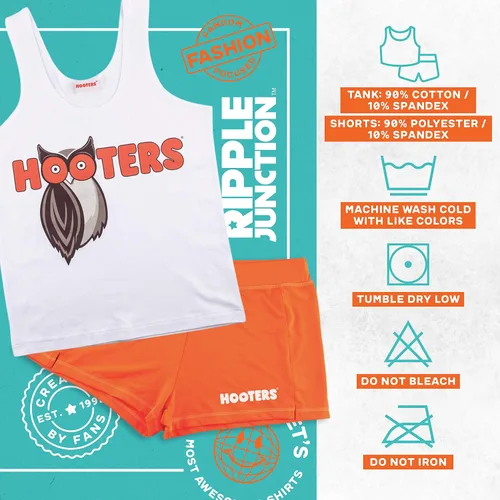 Vista 2 de Ripple Junction El traje de Hooters para mujer incluye camiseta blanca y pantalón corto naranja con licencia oficial blancoanaranjado