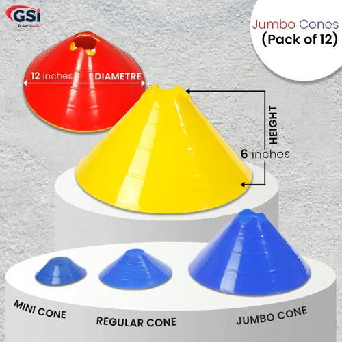 Vista 3 de GSi Conos de Fútbol Jumbo - Pack de 12 Alta Visibilidad Cono/Valla Convertible Correa de Transporte Incluida para Ejercicios