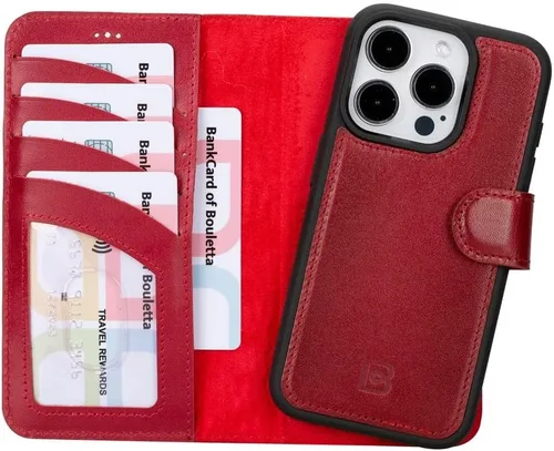 Vista 31 de BOULETTA Magsafe - Funda para iPhone 15 compatible con cuero de grano completo, magnética, desmontable, cartera para teléfono (2 en 1), 4 tarjeteros
