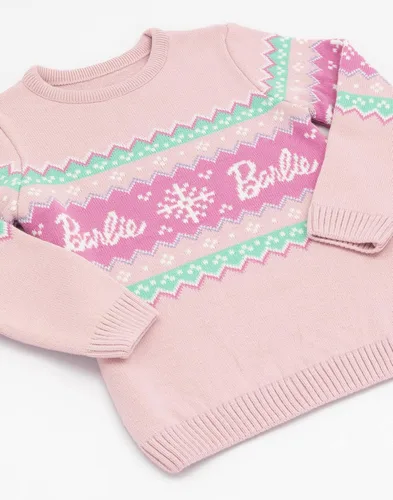 Vista 3 de Barbie Suéter de Navidad para niñas con logotipo de muñeca rosa de punto