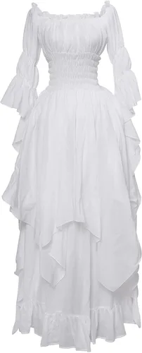 Vista 13 de Vestido renacentista para mujer, vestido victoriano, vestido de novia de Beige
