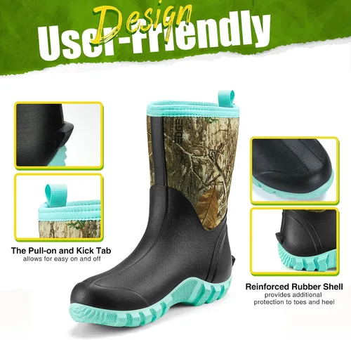 Vista 5 de TIDEWE Botas de goma para mujer, botas de lluvia aisladas de neopreno de 0.217in con vástago de acero, botas de caza impermeables de media