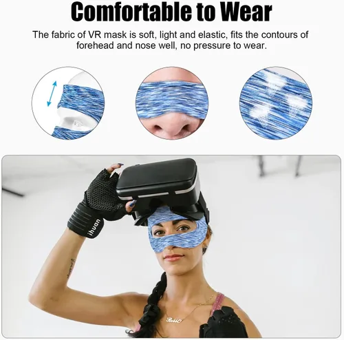 Vista 5 de SAYAFAN Máscara de ojos VR, banda de sudor VR transpirable ajustable para MetaOculus Quest 23, HTC Vive, PS, Gear, VR entrenamientos (3 piezas)