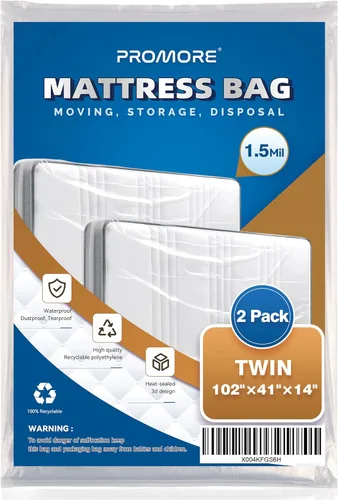 Vista 20 de Bolsa de colchón de plástico para mudanza o almacenamiento, tamaño individual, 1.5 mil Twin/Twin XL Size,Mattress Protector Covers,Moving