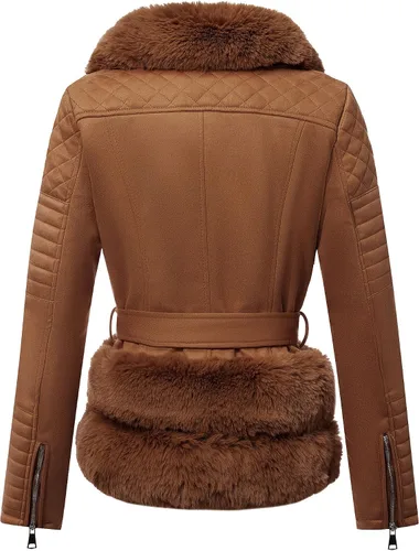 Vista 2 de Bellivera - Chaqueta de piel sintética para mujer, con forro de sherpa y cuello de piel desmontable