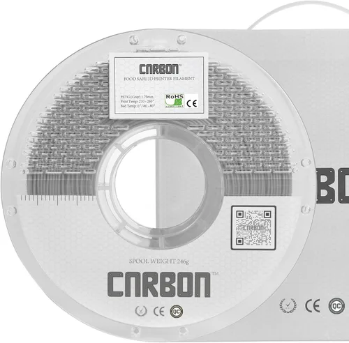 Vista 17 de Filamento para impresora 3D PETG de grado alimentario certificado - CARBON de Comfy Materials - Aprobado por la FDA, seguro para alimentos, probado
