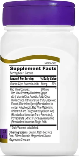 Vista 5 de 21st Century Resveratrol - Cápsulas de extracto de vino tinto - 90 unidades, paquete de 3