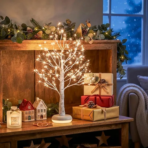 Vista 6 de EAMBRITE Árbol de abedul iluminado con luces LED, lámpara de árbol