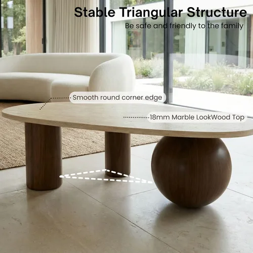 Vista 5 de Mesa de centro moderna de 55 pulgadas para sala de estar, patas de madera laminada con aspecto de mármol, mesas centrales para oficina en casa