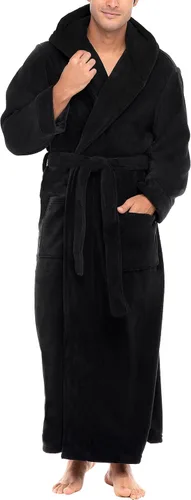 Vista 23 de Alexander Del Rossa Bata de baño de vellón afelpado suave, con capucha, para hombre, bata larga y cálida Verde militar