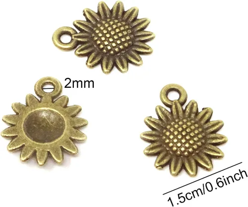 Vista 2 de Honbay 50 dijes de girasol de aleación vintage para fabricación de joyas o manualidades de bricolaje