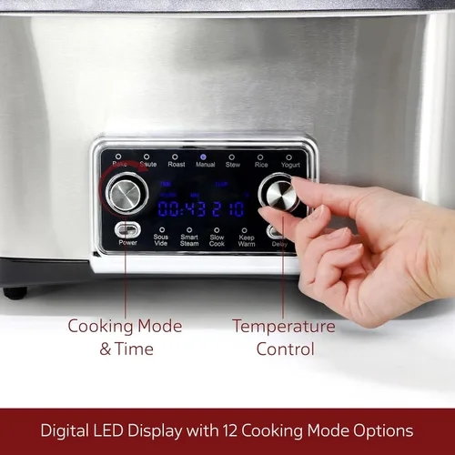 Vista 4 de Olla múltiple de lujo 12 en 1 de 8 cuartos con función Sous Vide, olla a presión eléctrica programable con olla antiadherente, tapa de vidrio