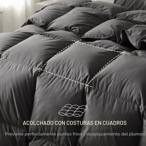 Vista 6 de Edredón de Plumas Tamaño Full, Edredón de Cama Estilo Hotel, 750+ Poder de Relleno, 1200TC, Tela de Algodón 100% Orgánico, Inserto de Edredón Gris
