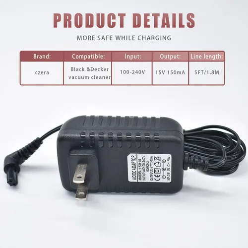 Vista 7 de Cargador de 15 V para Black and Decker 90627870 Dustbuster Aspiradora de mano HHVI315JO42 HHVI320JR02 HFVB320J27 HLVA320JS10 S003AQU1500015 Negro