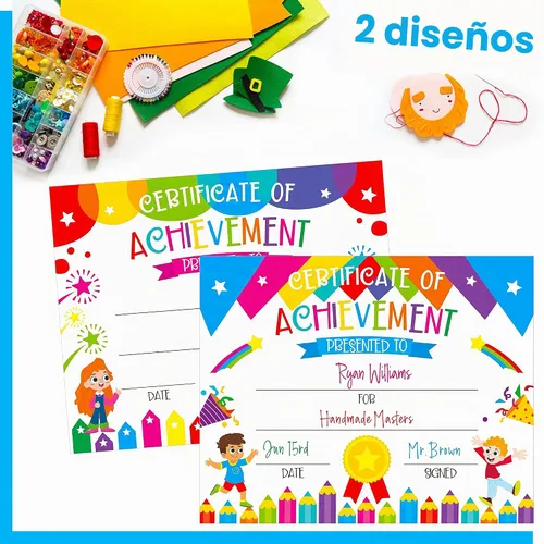 Vista 3 de 40 piezas de diploma preescolar, certificado de logro en 2 diseños, colorido certificado de premios, suministros escolares para niños, estudiantes