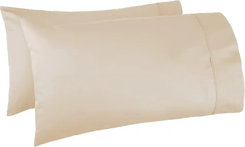 Vista 19 de Amazon Basics Juego de 2 fundas de almohada de 400 hilos, 100 % algodón, suaves, tejido satinado, resistentes a las arrugas, tamaño estándar, 20 x