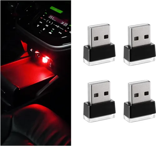 Vista 11 de 4 PCS Lámpara de Atmósfera Interior de Coche LED USB, Mini Luz Nocturna LED Portátil, Kit de Iluminación Ambiental de Maletero con Interfaz USB