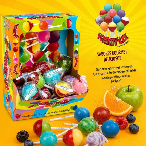 Vista 2 de Yummy-Lix Piruletas (Paquete de 24, Redondas Gourmet)