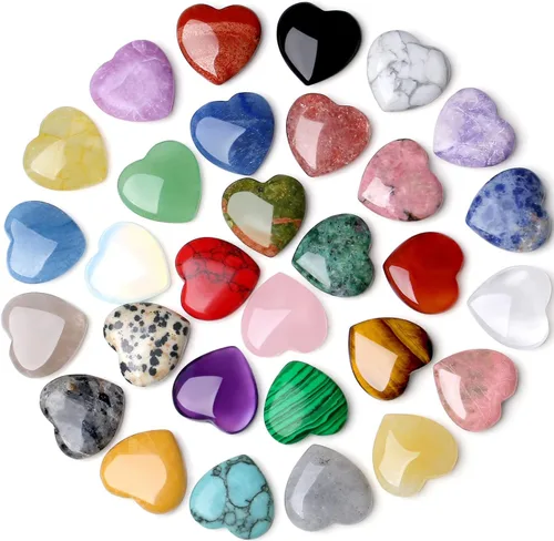 Vista 9 de QINJIEJIE Juego de 10 piedras curativas de corazón, cuarzo rosa, amatista, piedra de amor pulida, palma, piedras preciosas naturales, al por mayor