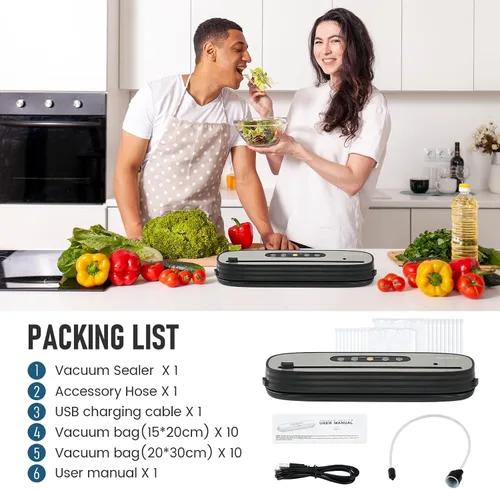Vista 9 de Sellador al vacío, máquina portátil ahorradora de alimentos con modos seco/húmedo, diseño recargable, bloqueo infantil y cortador integrado, máquina