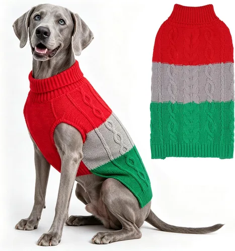 Vista 13 de EXPAWLORER Suéter para perro con agujero para correa, suéteres de otoño para perros pequeños para niñas y niños, ropa clásica de punto de cuello