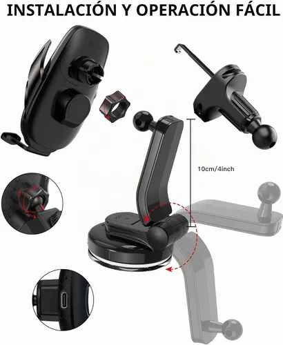 Vista 8 de Soporte inalámbrico para cargador de automóvil, carga rápida, sujeción automática de 15 W, soporte inteligente de inducción de control dual