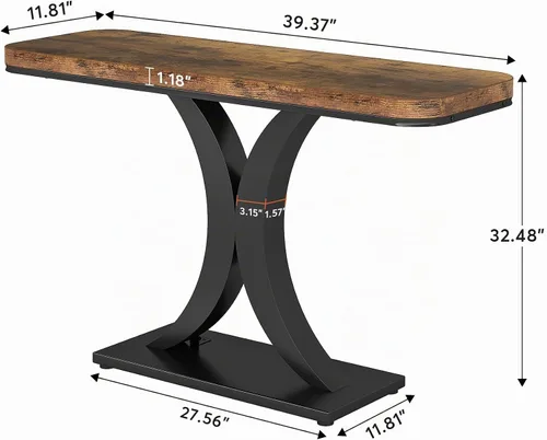 Vista 2 de Tribesigns Mesa consola industrial, mesa de entrada estrecha de 40 pulgadas con base geométrica, mesa decorativa rústica para sala de estar, entrada