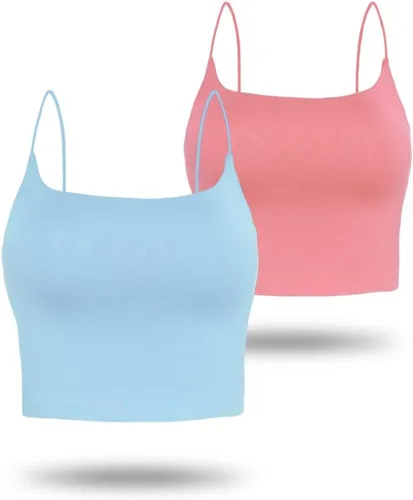 Vista 65 de Amilia - Camiseta básica de tirantes delgados para mujer (doble capa)