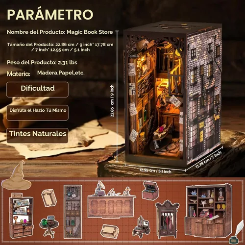 Vista 4 de Wimlade - Kit de manualidades para rincón de libros, kit de rincón de libros en miniatura, estante de libros con sujetalibros de rompecabezas 3D