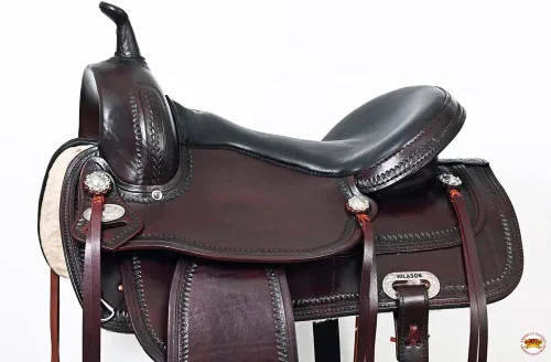 Vista 4 de HILASON Hand-Tooled Dark Brown Leather Western Flex Tree Saddle