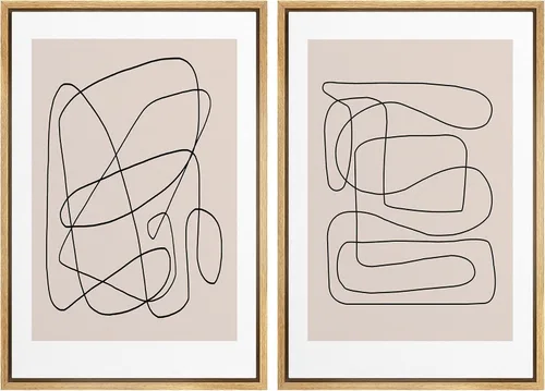 Vista 33 de SIGNWIN Lienzo enmarcado para pared, juego de arte de collage de ondas en espiral de mediados de siglo, formas abstractas, acogedor, neutro